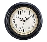 Plumeet Horloge Murale Rétro, Horloge Silencieux Classique de 25cm pour Salon, Chambre de Coucher ou Bureau, Alimenté par Piles (Noir)