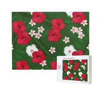 Plumeria Hibiscus Feuilles Vertes Arrière-Plan,Puzzle Familial en Bois de 500 pièces pour Adultes et Adolescents, décoration d'intérieur