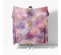 Plumes Aquarelles de Luxe Plaid Couverture Polaire Flanelle Jeté de Canapé 150x200 cm, Rose Violet Couverture Plaid Doux en Peluche pour 2 Personnes Lit, Canapé, Camping