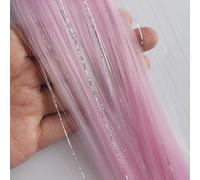 Plumes Cheveux Extensions de cheveux synthétiques 2 en 1 à Clip, postiche colorée, guirlandes argentées mélangées, reflets fête vacances for femmes et filles(6 pcs,TINSLE-A1_22INCHES)