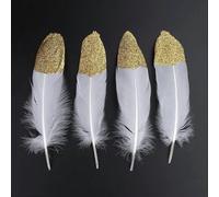 Plumes Colorées, 40 Pièces De Plumes D'oie Blanches Naturelles Trempées Dans L'or, Idéales Pour Les Décorations De Carnaval Pour Les Masques, Costumes Et Travaux Manuels Du Festival D'halloween F