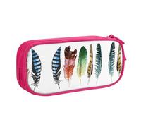 Plumes colorées dessinées à la main sur blanc grande capacité double couche trousse à crayons personnalisable en tissu polyester imprimé complet organisateur école bureau voyage trousse de maquillage