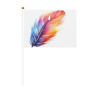 Plumes colorées dessinées à la main sur impression blanche double face drapeau agitant à la main - Couleurs vives, pour tournois sportifs et matchs