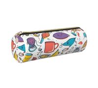 Plumes colorées dessinées à la main sur imprimé blanc PU Trousse à crayons Portable Papeterie Sac Pochette Cosmétique Organisateur Sac pour Homme et Femme