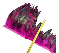 Plumes de coq de poulet naturelles, 5/10 mètres, garnitures à franges, Plume for travaux d'aiguille, accessoires de couture, décoration, 13-18cm pour couture(Rose red,10meters)