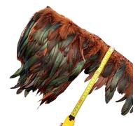 Plumes de coq de poulet naturelles, 5/10 mètres, garnitures à franges, Plume for travaux d'aiguille, accessoires de couture, décoration, 13-18cm pour couture(Brown,5meters)