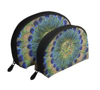 Plumes de Paon à la Mode, Trousse de Maquillage Coquille Femme Petit Porte-Monnaie Trousse de Toilette Trousse à cosmétiques 2 pièces
