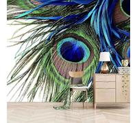 Plumes De Paon Simples Et Colorées En Trois Dimensions Papier Peint 3D Installation Facile Intissé Tapisserie Bureau Salon Canapé Chambre Décoration Murale-200cm×140cm