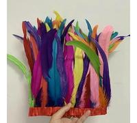 Plumes de queue de coq 25-30 cm/10-12 pouces, 10 mètres, blanc, noir, rouge, accessoires de décoration pour bricolage, ruban, plume multicolore, 25-30 cm