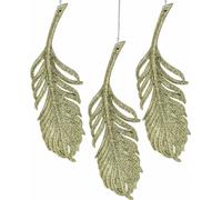 Plumes décoratives pour l'arbre avec paillettes, pendentifs dorés pour l'arbre de Noël, décoration de l'Avent et de mariage à suspendre, set de 12