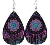 Plumes Talismaniques Amérindiennes Attrape-Rêves Femme Boucles D'Oreilles Faux Cuir Pendantes Dangle