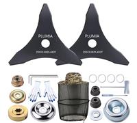 PLUMIA Lot de 2 lames de débroussailleuse à 3 dents en acier au carbone de 25,4 cm avec kit adaptateur universel, pour arbre de 25,4 mm ou 20 mm, compatible avec Husqvarna, Stihl, Oregon, Hitachi et