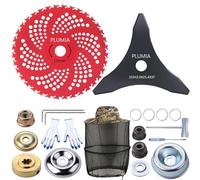 PLUMIA Lot de 2 lames de débroussailleuse en acier au carbone à 3 dents de 25,4 cm x 36 dents et lames à pointe en carbure de tungstène avec kit adaptateur universel, compatibles avec Husqvarna, Stihl