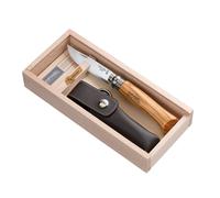Opinel couteau de poche No. 8 Gamme de luxe avec étui en cuir, olivier