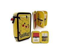 Plumier double compartiment - POKÉMON - Pikachu - Jaune - Garniture 8 crayons & 8 feutres - Format compact 19 5x13 5x4 5 cm