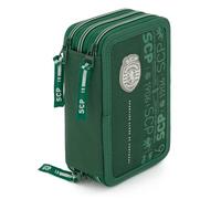 Plumier Scolaire Officielle Sporting CP - Étui scolaire officiel Sporting CP - Polyester Vert avec matériel inclus - 3 plateaux avec stylos, crayons, règle, taille-crayon 20x12.5x6.5 cm