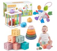 Plunack Jouets Bébés pour 18 Mois | 4 in 1 Montessori Sensoriel Jouets | Jouet Empilable Bébé | Motricité Cube d'activité Jeux pour Enfants | Jeux Eveil Bebe 18+ Mois Anniversaire Noël Cadeau