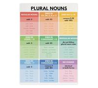 Plural Nouns in English Poster - Grammar Rules Reference Chart, Perfect Wall Decor for Teachers, Students, Home School Room or Study Office(Framed,08x12inch(20x30cm))
