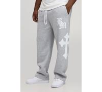 Plus Baggy Gothic BM Cross Print Joggers homme - gris - 4XL, gris