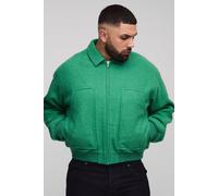 Plus Boxy Boucle Ruched Sleeve Bomber Jacket In Green homme - vert - 5XL, vert