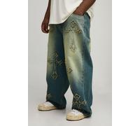 Plus Distressed Cross Applique Tinted Relaxed Fit Jeans homme - vert - 38, vert