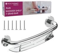 Plus Étagère à shampooing de 49,5 cm, barre d'appui décorative 2 en 1 avec étagère conforme à la norme ADA, poignée antidérapante, barre d'appui murale pour personnes âgées en chrome poli