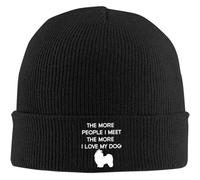 Plus Je Rencontre de Gens, Plus j’Aime Mon Chien Chapeau tricoté Hiver drôle Bonnet pour Hommes Femmes Mignon Bonnet en Tricot Noir