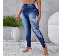 Plus Legging Effet Jean Imprimé & Imprimé Papillon 0XL,1XL,2XL,3XL,4XLFloralTissu tricoté
