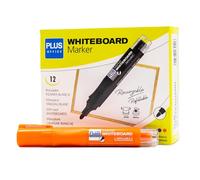 Plus Office -12 marqueurs tableau blanc avec encre liquide rechargeable, pointe de 2 mm, idéal pour écrire sur verre, tableau blanc et autres surfaces lisses, encre effaçable (orange, marqueur)