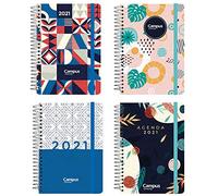 Plus Office Agenda 2021 spirale couverture polypropylène Campus Graphic A6 semainier 4 designs assortis.
