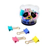 Plus Office - Boîte de 16 Pinces à Double Clip Colorées Réversibles, Pot Panda de Pinces Métalliques, Boîte Transparente de Pinces Documents en Métal de 19 mm 4 Couleurs, Pinces de Bureau (Pinces)