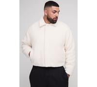 Plus Oversized Boxy Borg Zip Through Harrington Jacket homme - ecru - 3XL, ecru