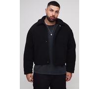 Plus Oversized Boxy Borg Zip Through Harrington Jacket homme - noir - 2XL, noir