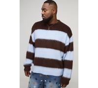 Plus Oversized Boxy Crew Neck Brushed Knit Chunky Stripe Jumper homme - brun - 3XL, brun