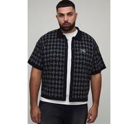 Plus Oversized Boxy Fit Jacquard Patch Knitted Shirt homme - noir - 5XL, noir
