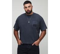 Plus Oversized Boxy Heavyweight Washed Pocket Applique T-Shirt homme - gris - 2XL, gris