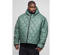 Plus Oversized Boxy High Shine Quilted Hooded Funnel Puffer Jacket homme - kaki - 2XL, kaki