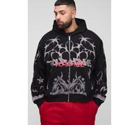 Plus Oversized Boxy Worldwide Print Hoodie homme - noir - 5XL, noir