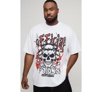 Plus Oversized Extended Neck Graffiti Bronx Skulls Print T-Shirt homme - blanc - 5XL, blanc