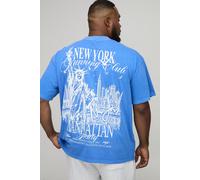 Plus Oversized Extended Neck New York Print T-Shirt homme - bleu - 5XL, bleu