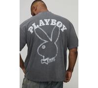 Plus Oversized Extended Neck Washed Playboy License Print T-Shirt homme - gris - 4XL, gris