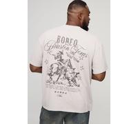 Plus Oversized Extended Neck Washed Western Print T-Shirt homme - beige - 2XL, beige