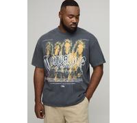 Plus Oversized Extended Neck Washed Western Print T-Shirt homme - gris - 3XL, gris