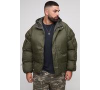 Plus Oversized Fit Ruched Sleeve Panelled Puffer Jacket homme - kaki - 5XL, kaki