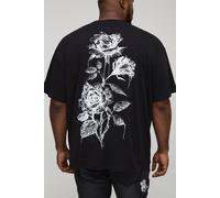 Plus Oversized Floral Line Drawing Print T-Shirt homme - noir - 4XL, noir