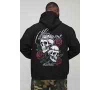 Plus Oversized Gothic Skull Floral Print Hoodie homme - noir - 3XL, noir