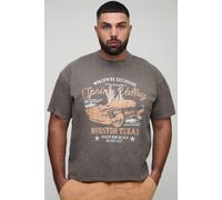 Plus Oversized Texas Western Print T-Shirt homme - brun - 3XL, brun