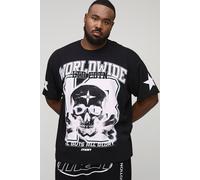 Plus Oversized Worldwide Gothic Skull Print T-Shirt homme - noir - 5XL, noir