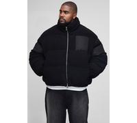 Plus Regular Fit Borg & Nylon Funnel Neck Puffer Jacket In Black homme - noir - 5XL, noir