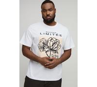 Plus Regular Fit Floral Line Drawing Puff Print T-Shirt homme - blanc - 3XL, blanc
